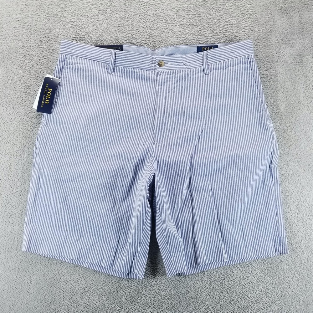 Polo by Ralph Lauren Blue and White Seersucker Flat Front Shorts